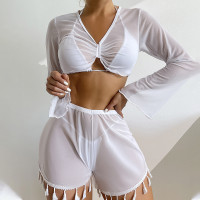 Дамски плажен комплект от две части в бял цвят - W0546-W0548